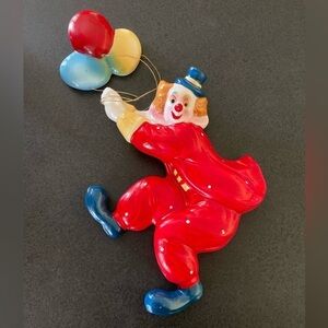 CLOWN in a Red Suit Holding Balloons Wall Decor Child’s Room Vintage Ceramic